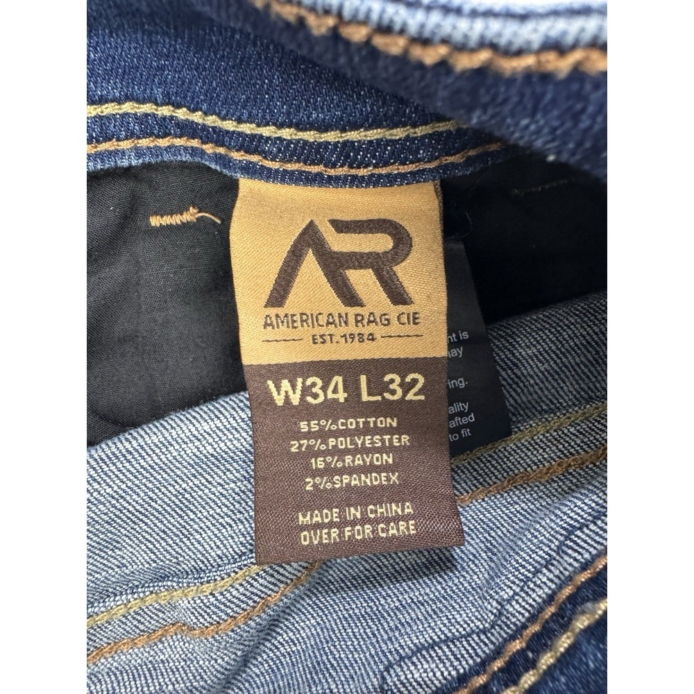American Rag Cie Jeans Men 34x32 Blue EZ Flex Straight Slim Whiskered Denim - Picture 3 of 9
